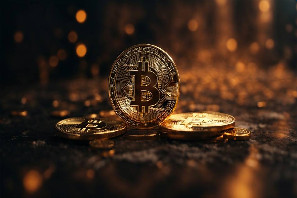 Bitcoin beginner guide homepage with laptop and charts